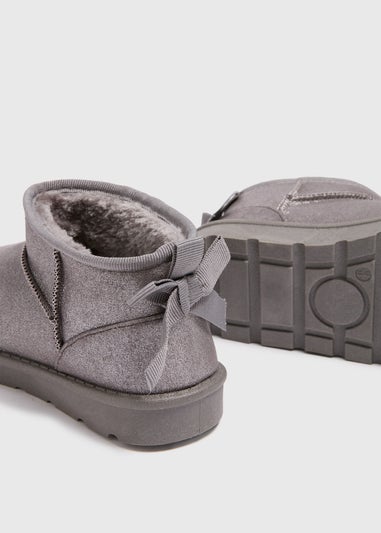 Girls Grey Bow Snug Boots (Younger 10-Older 5)