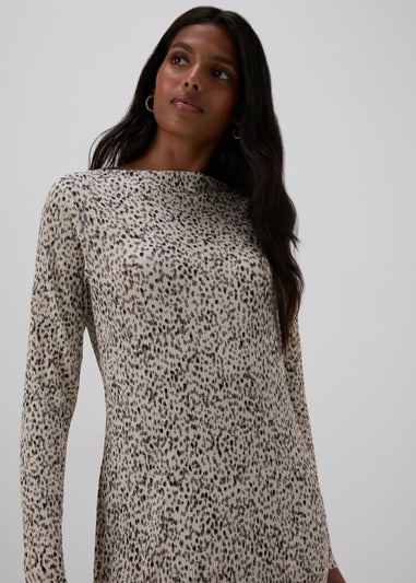 Cream Spot Print Plisse Midi Dress