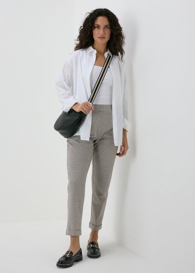 Brown Check Ponte Straight Leg Trousers