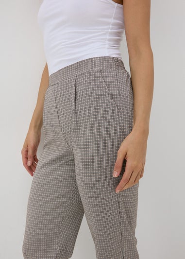 Brown Check Ponte Straight Leg Trousers