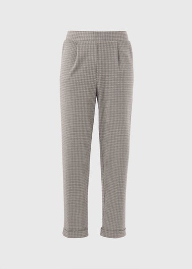 Brown Check Ponte Straight Leg Trousers