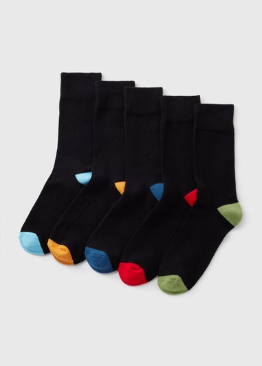 5 Pack Black Multicolour Tip Socks