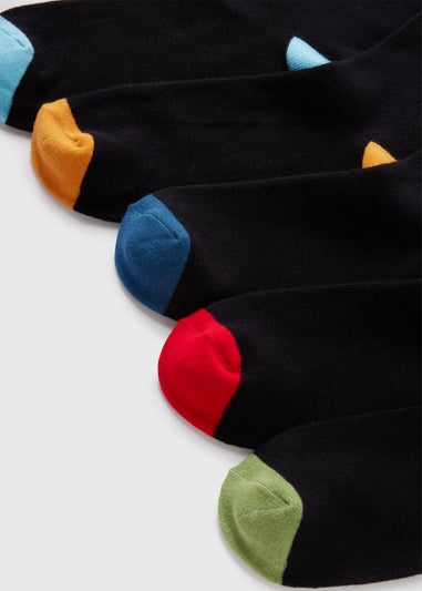 5 Pack Black Multicolour Tip Socks