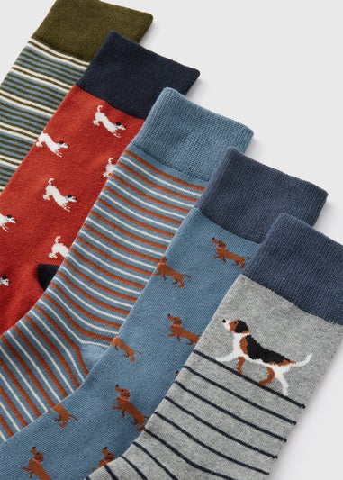 5 Pack Multicolour Dog Pattern Socks