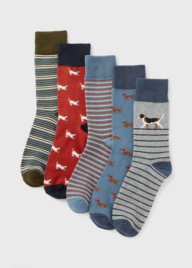 5 Pack Multicolour Dog Pattern Socks