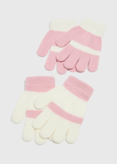 2 Pack Girls Pink Stripe Gloves