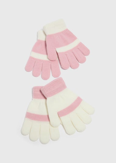 2 Pack Girls Pink Stripe Gloves