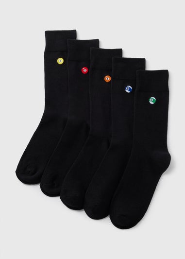 5 Pack Black Snooker Embroidery Socks