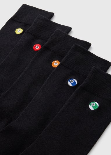 5 Pack Black Snooker Embroidery Socks