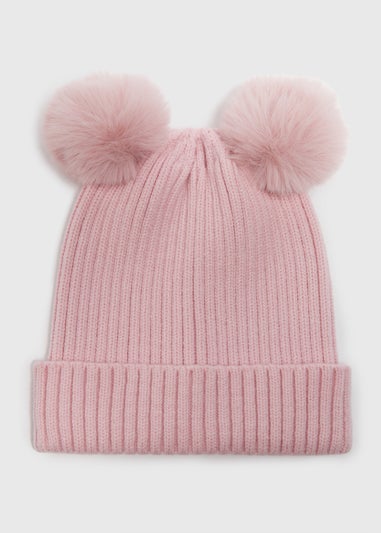 Girls Pink Double Pom Pom Beanie (3-13yrs)