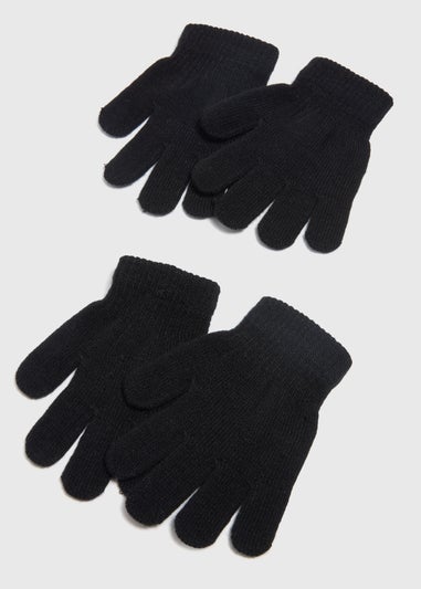 2 Pack Kids Black Gloves