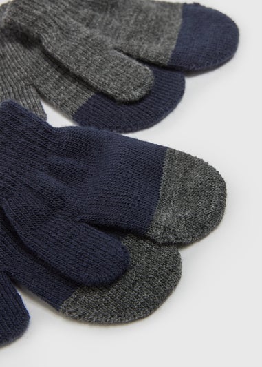 2 Pack Boys Navy Stripe Mittens