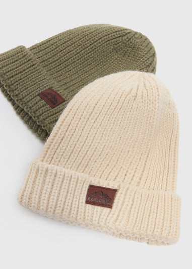 2 Pack Boys Cream & Green Beanies (3-13yrs)