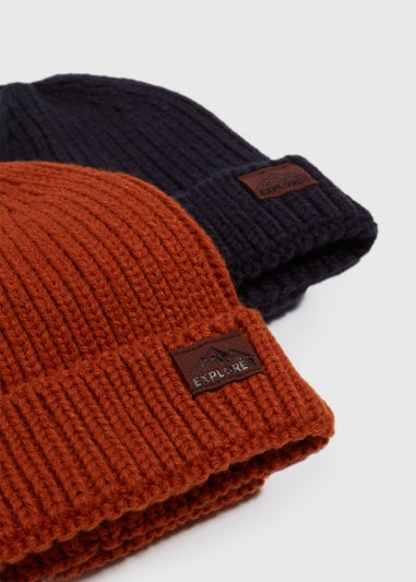 2 Pack Boys Navy & Orange Beanies (3-13yrs)