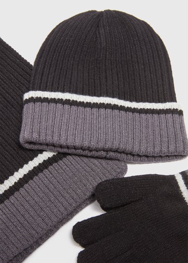 3 Pack Kids Black Knit Hat Set (Younger 3-Older 13yrs)