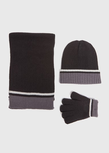 3 Pack Kids Black Knit Hat Set (Younger 3-Older 13yrs)