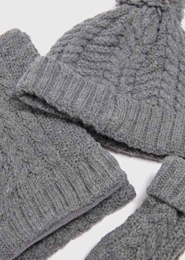 3 Piece Girls Grey Snuggle Hat, Scarf & Gloves Set (3-10yrs)