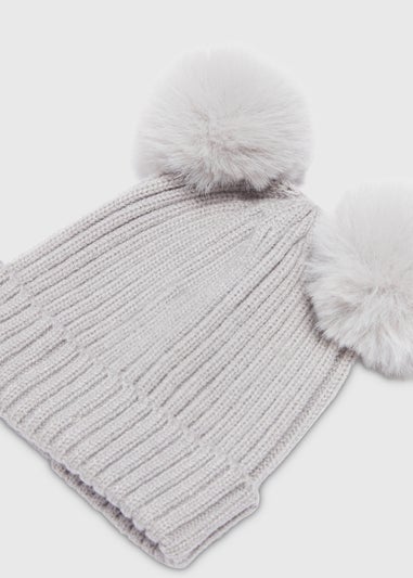 Baby Grey Double Pom Pom Beanie (Newborn-24mths) - Matalan