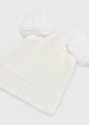 Baby Cream Double Pom Pom Beanie (Newborn-24mths)