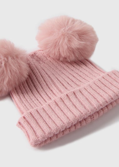 Baby Pink Double Pom Pom Beanie (Newborn-24mths)