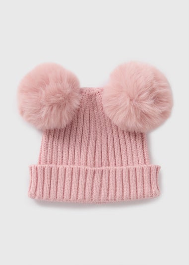 Baby Pink Double Pom Pom Beanie (Newborn-24mths)