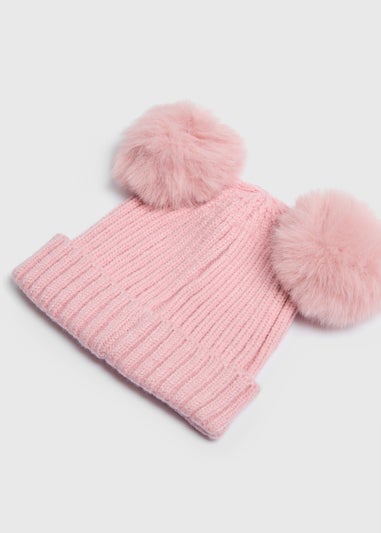 Baby Pink Double Pom Pom Beanie (Newborn-24mths)