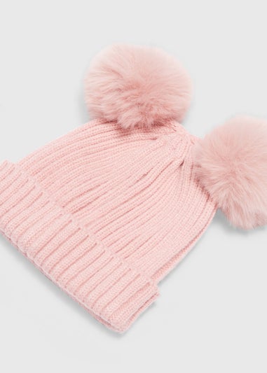 Baby Pink Double Pom Pom Beanie (Newborn-24mths)