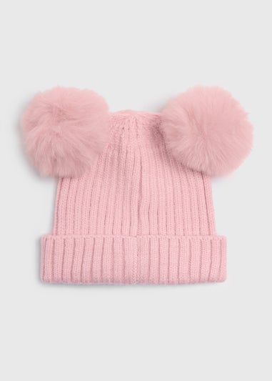 Baby Pink Double Pom Pom Beanie (Newborn-24mths)