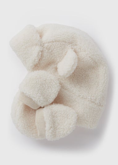 2 Piece Baby Cream Borg Tapper Hat & Mitt Gloves (Newborn-24mths)