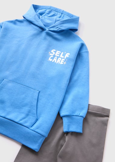 Girls Blue Self Care Hoodie & Cycling Shorts Set (7-15yrs)