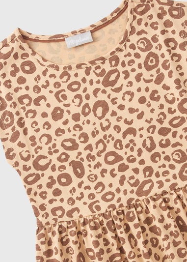 Girls Brown Leopard Jersey Dress (7-15yrs)