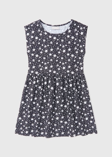 Girls Black Floral Jersey Dress (7-15yrs)