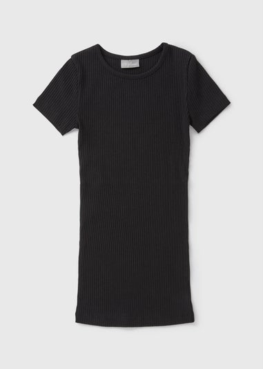 Girls Black Ribbed Dress (7-15yrs)