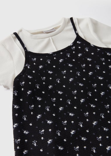 Girls Black Floral Dress With T-Shirt (7-15yrs)