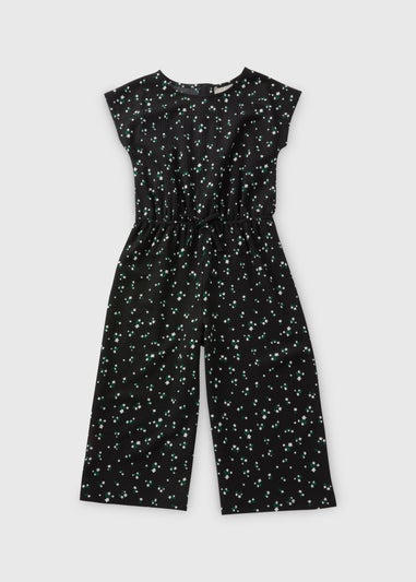 Girls Black Floral Crinkle Jumpsuit (7-15yrs)