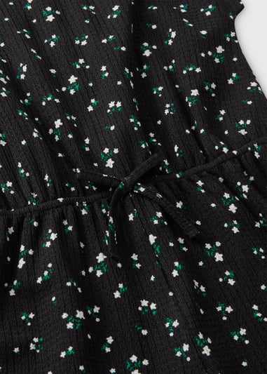 Girls Black Floral Crinkle Jumpsuit (7-15yrs)