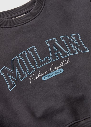 Girls Charcoal MILAN Slogan Sweatshirt (7-15yrs)