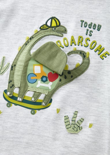 Boys Grey Skating Dinosaur T-Shirt (1-7yrs)