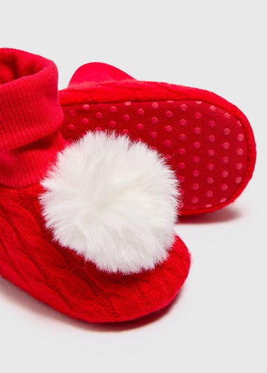 Red Baby Pom Pom Sock Boot (6-18mths)