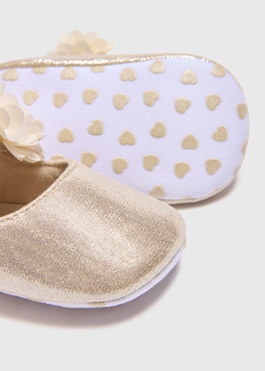 Baby Gold Flower Strap Ballet Soft Sole Shoes (Newborn-18mths)