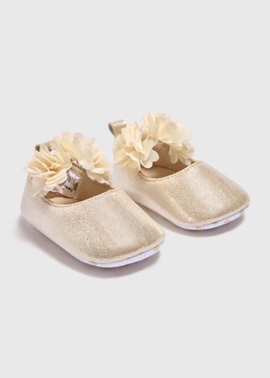 Baby Gold Flower Strap Ballet Soft Sole Shoes (Newborn-18mths)