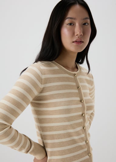 Et Vous White Stripe Button Through Cardigan