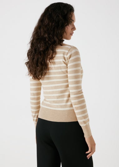 Et Vous Beige Stripe Button Through Cardigan