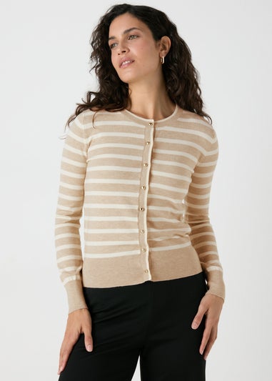 Et Vous Beige Stripe Button Through Cardigan