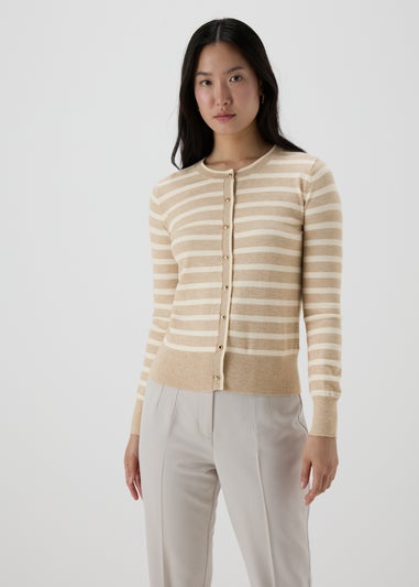 Et Vous Beige Stripe Button Through Cardigan