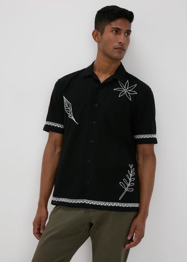 Black Leaf Embroidered Shirt