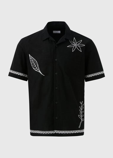 Black Leaf Embroidered Shirt