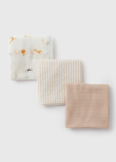 3 Pack Baby Cream Safari Muslin Cloths