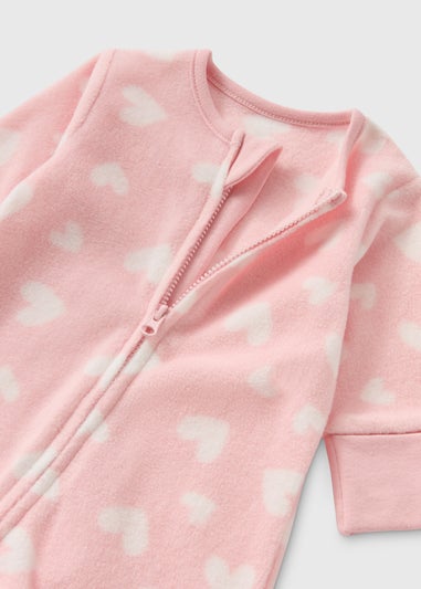 Baby Pink Heart Fleece Sleepsuit (Newborn-18mths)