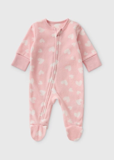 Baby Pink Heart Fleece Sleepsuit (Newborn-18mths)